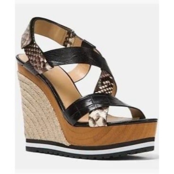 MICHAEL Michael Kors Black and Brown Wedge Sandals - Picture 1 of 7
